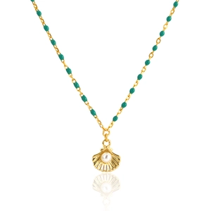 Collana in Argento Sterling S925 Con Künstliche Perle e Conchiglia Donna Smalto Perline Verdi Ciondolo Conchiglia Placcato Oro Argento Gioielli