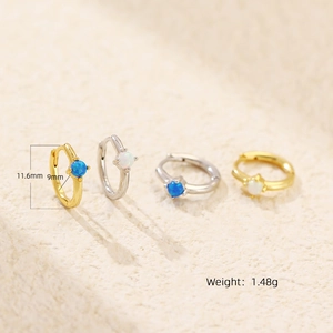 Minimalist S925 silver hoop earrings with opal inlay in gold and silver finish