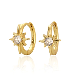 925 Sterling Silver Starburst Hoop Earrings For Women Rhinestone Inlaid Gold Platinum Plated Huggie Earrings Fashion Jewelry