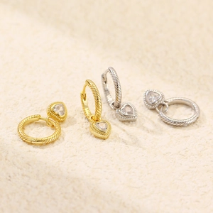 S925 silver heart dangle earrings in gold and silver with twisted hoop design