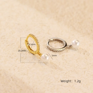 Boucles d'oreilles perles en argent S925 avec zircons en finitions or et argent
