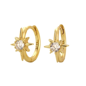 Elegant gold S925 sterling silver hoop earrings with a sparkling starburst zircon center