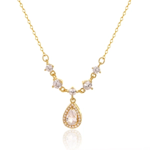 Collana con Ciondolo a Goccia d'Acqua in Argento Sterling 925 per Donna con Strass Nappina Stile Francese Lusso Leggero Gioielli