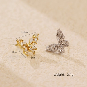 Elegant butterfly stud earrings with sparkling crystals in gold and silver finishes