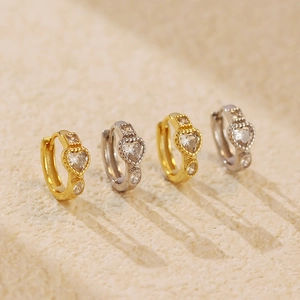 Luxurious S925 silver heart zircon hoop earrings in gold and silver finishes