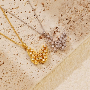Luxe S925 silver butterfly necklace with hollow pave diamonds in gold and silver