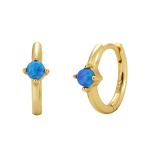 Minimalist S925 sterling silver gold hoop earrings featuring round blue opal stones
