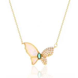 Élégant Collier Papillon Argent Sterling 925 Nacre Zirconia Incrusté de Pierre Précieuse Choker pour Femme Bijoux Mariage
