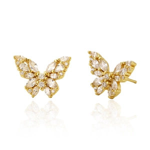 French Light Luxury 925 Sterling Silver Butterfly Stud Earrings High-end Pave Rhinestone Niche Personality Women Jewelry