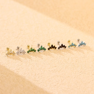 S925 sterling silver crown stud earrings with colorful zircon stones in gold and silver