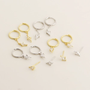 S925 silver geometric zircon earrings set with tassel hoop charms and stud earrings