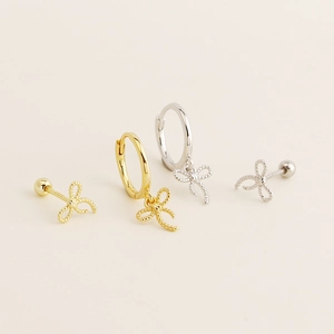 Elegant S925 sterling silver bow earrings set featuring delicate twisted ribbon designs