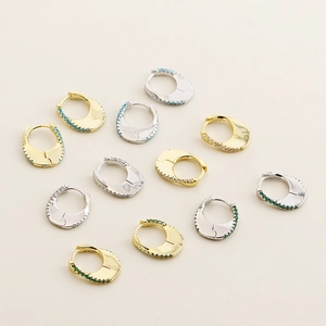 U-shaped s925 silver hinged hoop earrings with colorful zircon stones in gold and silver