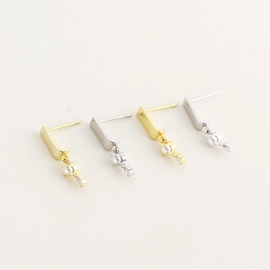 Elegant J-shaped S925 silver earrings with pearls and crystals in gold and silver finish
