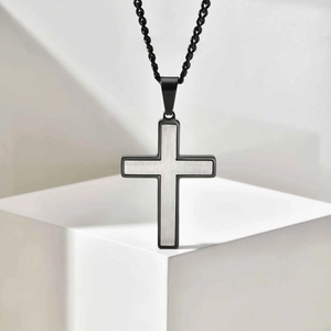 Minimalist Stainless Steel Two-Tone Cross Pendant Necklace Brushed Finish Black Silver Religious Jewelry For Men Women