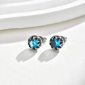 Boucles d'Oreilles Clous Couronne Vintage en Acier Inoxydable Bleu Noir Strass Géométrique Punk pour Hommes Femmes Bijoux Style Cool