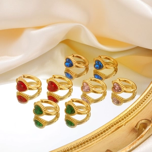 Roestvrij Stalen Hart Zirconia Hoop Oorbellen 18K Verguld Vintage Groen Rood Roze Steen Sieraden Voor Vrouwen