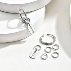 Boucles d'Oreilles Créoles Punk en Acier Inoxydable avec Lame de Rasoir pour Hommes Femmes Style Industriel Argent Pendentif Géométrique