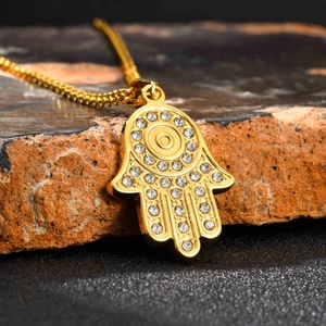 Collana Con Ciondolo Mano Di Fatima Vintage In Acciaio Inossidabile Con Zirconia Placcata Oro Gioielli Religiosi Donna