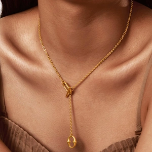 Minimalistische Edelstahl Knebelverschluss Y Halskette Für Damen Vergoldet Ovaler Anhänger Geometrischer Ins Stil Modeschmuck