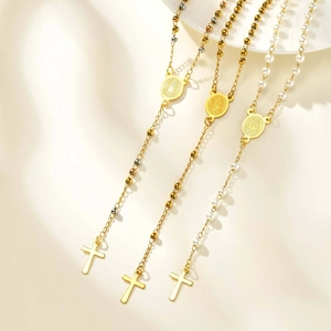 Collana Rosario in Acciaio Inossidabile Retro Catena con Perline a Tre Colori Con Croce Medaglia Madonna di Guadalupe Gioielli Religiosi