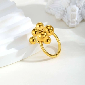 Minimalist Stainless Steel Gold Ball Cluster Ring For Women Bold Polished Multi Sphere Geometric Statement Finger Ring