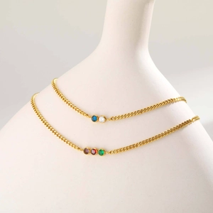 Collana a Catena Cubana in Acciaio Inossidabile Placcato Oro Minimalista per Donna Gioielli con Strass Colorati Tondi Moda