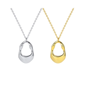 Minimalist 18K gold and silver plated irregular hollow oval pendant necklaces on white background