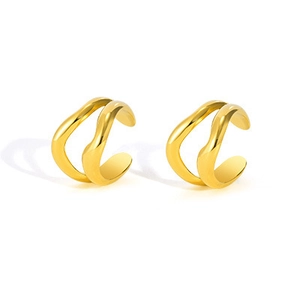 Manchettes d'oreilles dorées à double couche avec un design ondulé minimaliste chic