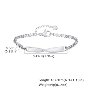 Bracelet Mobius en acier inoxydable argenté pour couples avec barre torsadée et fermoir mousqueton