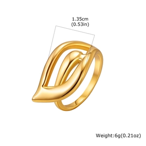 Detailed view of 18K gold hollow wing ring showing 1.35cm width and 6g weight