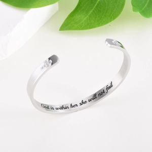 Inspirational Stainless Steel Cuff Bangle For Women Engraved Religious Cross Rhinestone Bangle Fashion Christian Jewelry