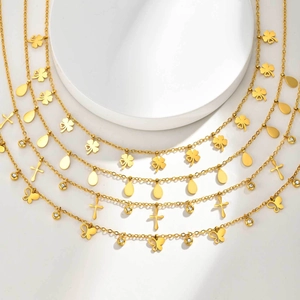 Edelstahl Geometrische Schmetterling Kreuz Kleeblatt Wassertropfen Anhänger Halskette Für Damen Gold Überzogen Strass Schmuck