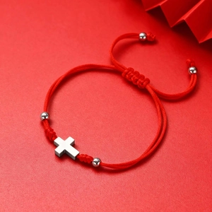 Adjustable Red Braided Rope Cross Bracelet Stainless Steel Pendant Bracelet Minimalist Religious Jewelry For Men Women
