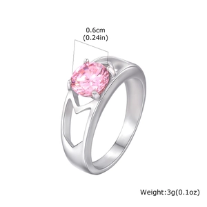 Elegant stainless steel ring with 0.6cm round pink zircon in a classic four-prong setting