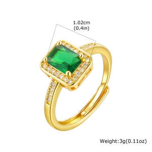 Detail view of 1.02cm emerald cut green zircon ring with dimensions and 3g weight info
