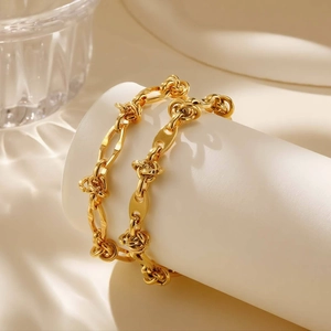 Braccialetto alla Moda in Acciaio Inossidabile con Catena a Nodi per Donna Placcato in Oro Geometrico Regolabile Gioielli