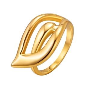 Polished 18K gold stainless steel openwork wing and teardrop ring for women