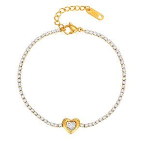 Bracciale a cuore scintillante in acciaio inossidabile placcato oro 18K con zirconi