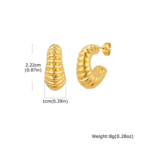 Golden twisted hoop earrings in stainless steel, dimensions 2.22cm height by 1cm width