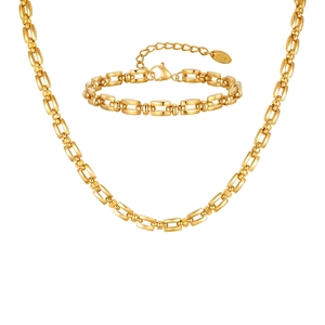 Elegante vergulde roestvrijstalen ketting-halsketting en armband-sieradenset voor dames