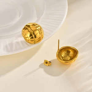 Schicke 18K vergoldete Edelstahl-Halbkugelohrstecker mit gesteppter Musterstruktur