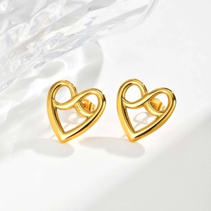 Minimalist Stainless Steel Heart Knot Stud Earrings Gold Plated Infinity Design Fashion Geometric Jewelry Gift For Women