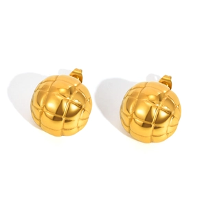 Damen 18K vergoldete Edelstahl-Halbkugelohrstecker mit eleganter Steppstruktur