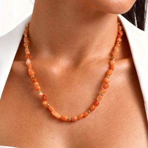 Natural Stone Stainless Steel Beaded Necklace Women Vintage Irregular Colorful Gemstone Strand Vacation Jewelry Gift