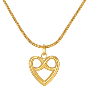 Golden stainless steel heart and infinity symbol pendant necklace on a sleek chain