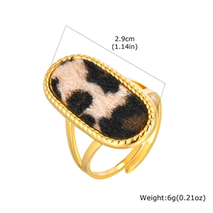 Adjustable gold leopard print open ring with 2.9cm oval faux fur leopard print inlay