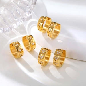 Süße Edelstahl Stern Herz Creolen Für Damen Vergoldet Hohle Strass Huggie Ohrringe Täglicher Schmuck Accessoire