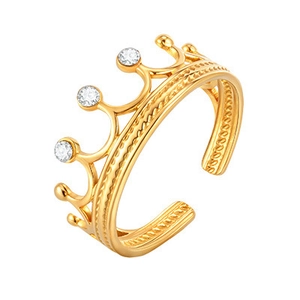 Minimalist 18K gold plated stainless steel crown open ring with zircon stone accents