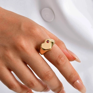 Roestvrij Staal Hart Geboortesteen Ring Voor Vrouwen Goud Verguld Gepolijst Strass Zegelring Mode Sieraden Verjaardagscadeau